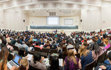 college classroom from the back looking forward above the students